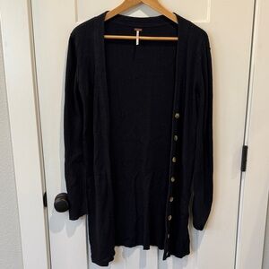 Free People Black Button-Up Cardigan